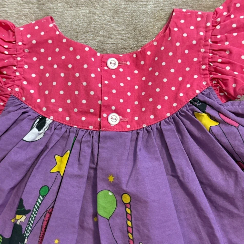 Eleanor Rose Girls Carousel Animal Polka Dot Ruffle Dress Purple Pink 6M